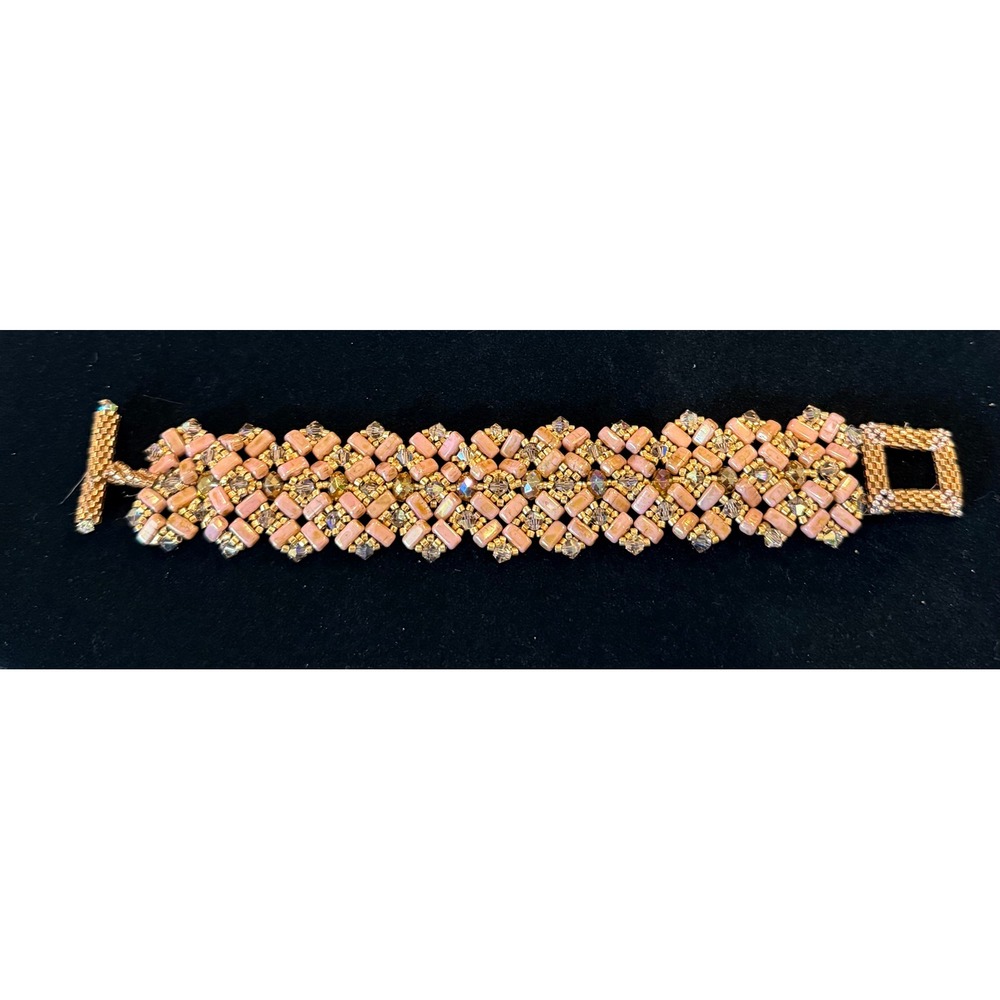 Handmade Womens 7" Beaded Toggle Bracelet Rose Gold Crystal Statement Romantic‎